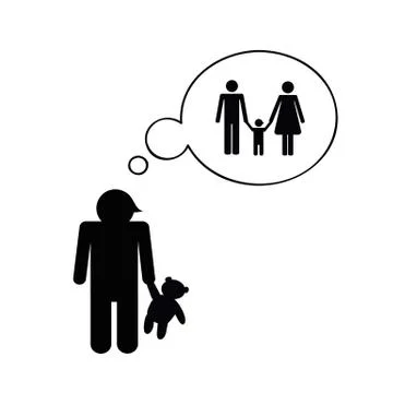 Orphan boy is thinking about his family Stock-Illustration