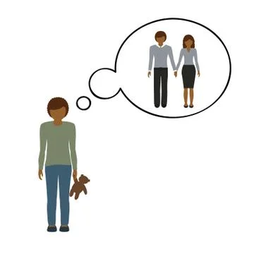 Orphan boy is thinking about his parents Stock Illustration
