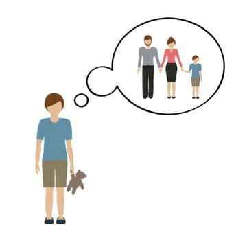 Orphan boy is thinking about his parents Stock Illustration