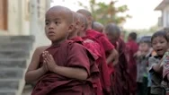 Orphan Monks Standing In A Row Stock Footage