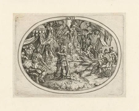 Orpheus in the underworld: the element fire; Ignis; The four elements. Orp... Stock Photos