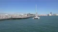 Orsom boat floating near Rambla de Mar in Barcelona 4k or 4k+ Resolution