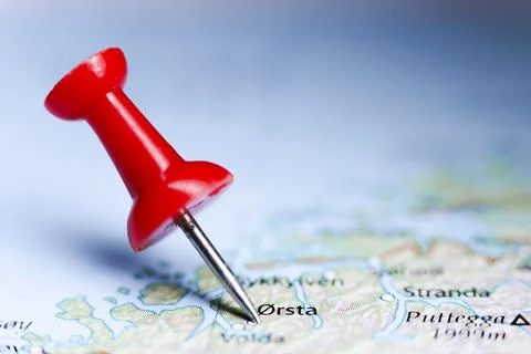 Orsta, Norway pin on map Stock-Fotos