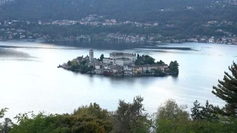 Orta San Giulio during fall season. Province of Novara, Piedmont, Italy. Stock Footage 262964429