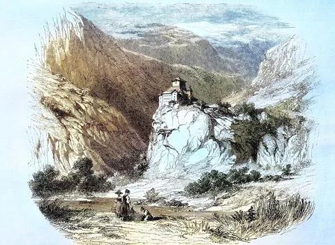 Ortenstein Castle is a castle complex on the territory of the fraction Tumegl Stock Illustration