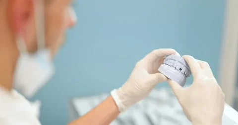 Orthodont working on artificial jaw, Stock Footage 147887595