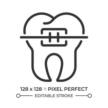 Orthodontic braces pixel perfect line icon Stock Illustration