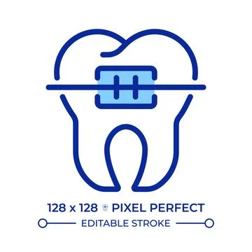 Orthodontic braces pixel perfect line color icon Stock Illustration
