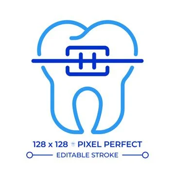 Orthodontic braces pixel perfect two color line icon Stock Illustration