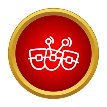 Orthodontic braces on teeth in a round red and gold icon Stock Illustration