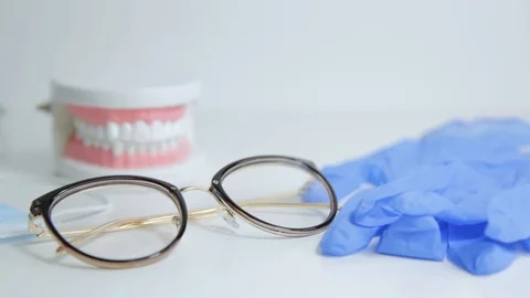 Orthodontic teeth model and professional dentist tools Stock Footage 117186638