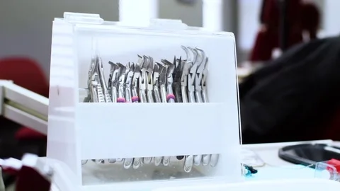 Orthodontist Tools Sitting on a Table, Tracking Shot, Stock Footage