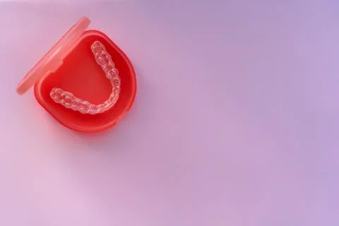 Orthodontological individual aligner for bite correction, flatlay Stock Photos
