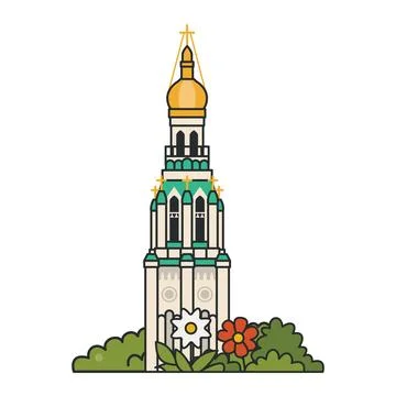 Orthodox bell tower isolated on white background. Illustration. Historic ch.. イラスト素材