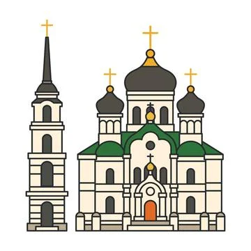 Orthodox cathedral with bell tower and domes. Illustration. Object isolated.. Stock Illustration