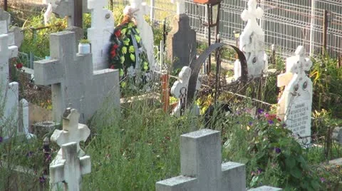 Orthodox Cemetery, Graveyard, Cross, Churchyard Stock Footage