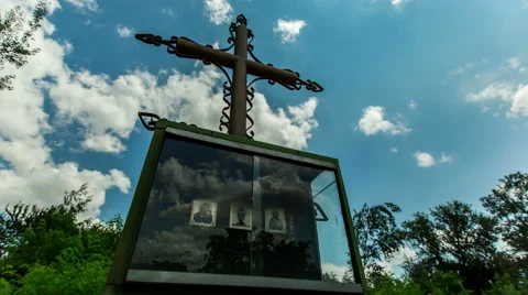 Orthodox Christian worship cross in the sky clouds on background Stock Footage