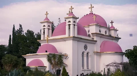 Orthodox Church of the 12 Apostles. Sea of Galilee. Capernaum.Medium-Shot Stock Footage 59221830