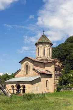 Orthodox church in a mountain monastery on a summer day Stock Photos