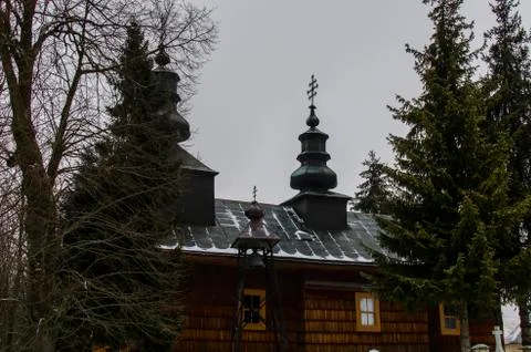 Orthodox church surrounded by trees Stock Photos