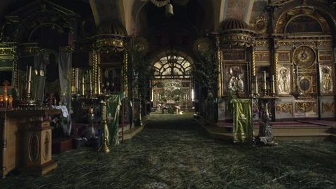 Orthodox Church. a view inside. altar and icons Stock Footage