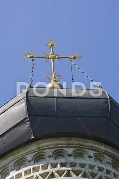 Orthodox cross on cupola Stock Photos