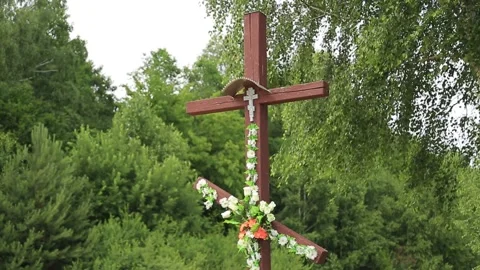 ORTHODOX CROSS ON THE ROAD 2 Stock Footage 158126761
