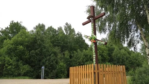 ORTHODOX CROSS ON THE ROAD Stock Footage 158126760