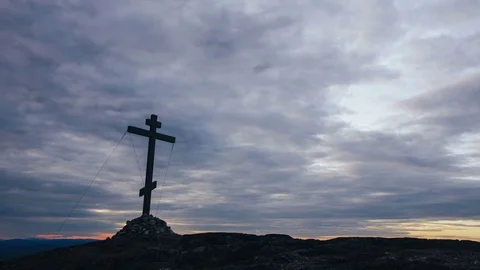 Orthodox Cross at the Top of the Hill Timelapse Stock Footage 78895986