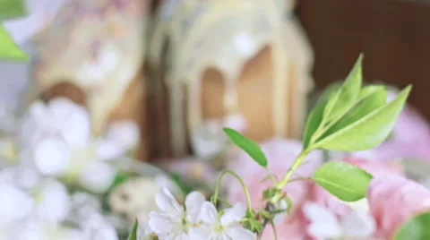 Orthodox Easter cakes in modern interior and with flowers, close up Stock Footage 62290526