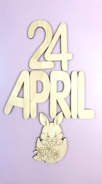 Orthodox Easter date - April 24, decorative wooden elements. Vertical. Stock Photos