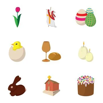 Orthodox Easter icons set, cartoon style Illustrazione stock