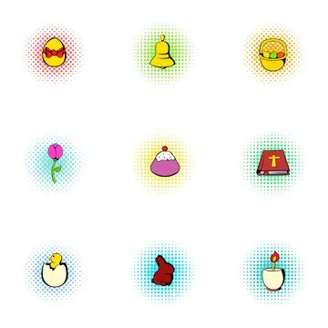 Orthodox Easter icons set, pop-art style Stock Illustration