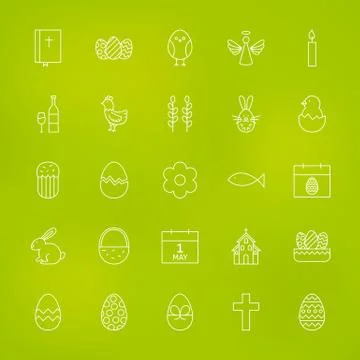 Orthodox Easter Line Icons Set over Blurred Background Ilustração Stock