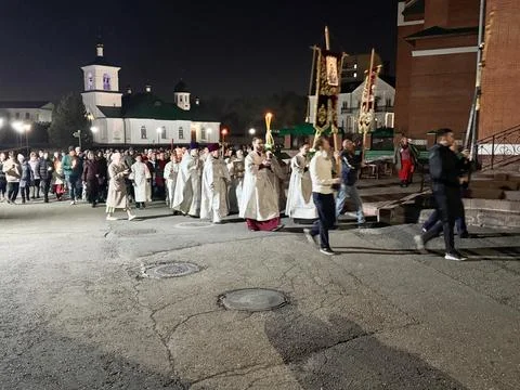 Orthodox Easter service  in the city of Ust-Kamenogorsk East Kazakhstan Foto stock