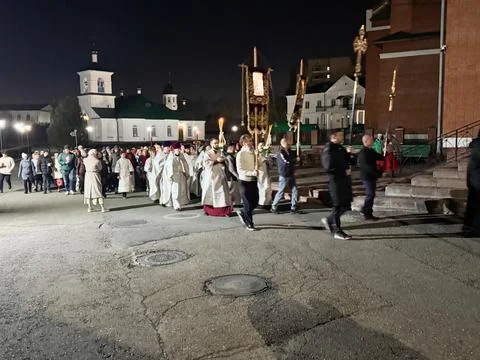 Orthodox Easter service  in the city of Ust-Kamenogorsk East Kazakhstan Stock Photos