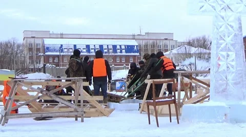 Orthodox holiday of Epiphany. Making Ice-Hole For Winter Swimming. Stock Footage 59557692