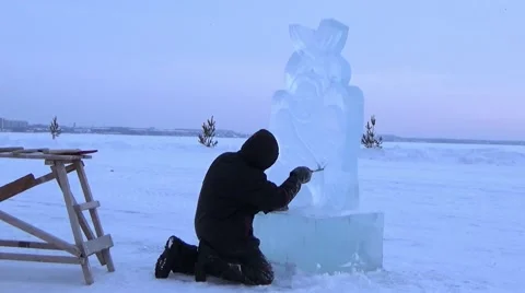 Orthodox holiday of Epiphany. Making Ice-Hole For Winter Swimming. Stock-Footage 59708314