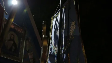 Orthodox horugvi before the procession Stock Footage 71269939