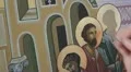 Orthodox icon. Iconography. The icon painter at work in the icon workshop. HD 동영상