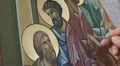 Orthodox icon. Iconography. The icon painter at work in the icon workshop. HD 동영상