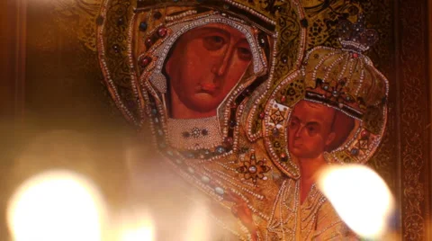 Orthodox Icon of the Mother of God - deliverer from troubles Stock Footage