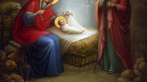 Orthodox icon of the Nativity of Christ Stock Footage 145456422