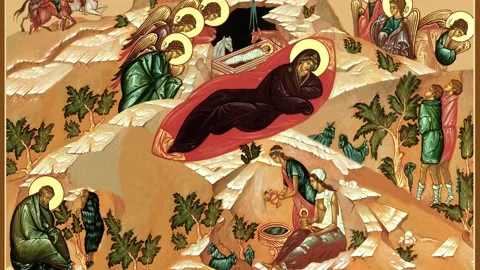 Orthodox icon of the Nativity of Christ Stock Footage 145456488