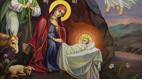 Orthodox icon of the Nativity of Christ Stock Footage 145457348