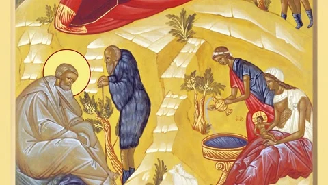 Orthodox icon of the Nativity of Christ Stock Footage 145457416