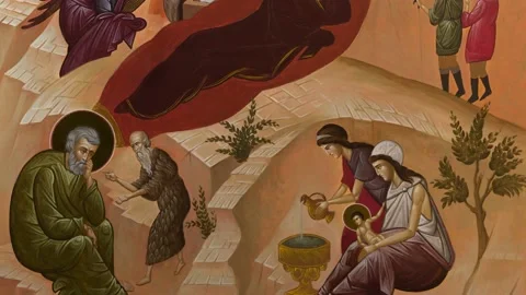 Orthodox icon of the Nativity of Christ Stock Footage 145457425