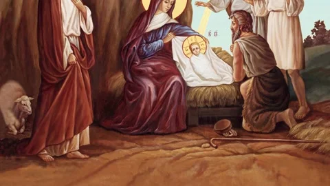 Orthodox icon of the Nativity of Christ Stock Footage 145457471
