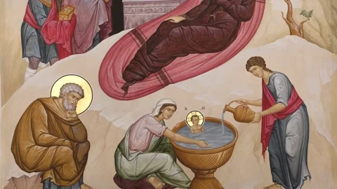 Orthodox icon of the Nativity of Christ Stock Footage 145457687