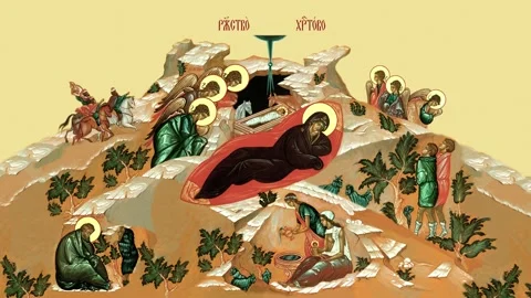 Orthodox icon of the Nativity of Christ Stock Footage 145465095